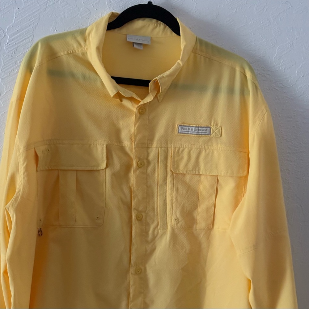 Field & Stream Mens XL Yellow Long Sleeve Button Down PFG Fishing‎ Shirt